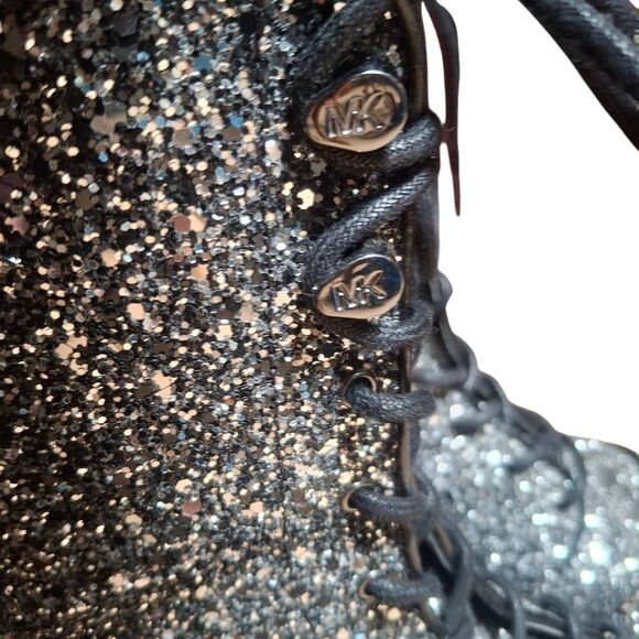 Michael Kors Silver Glitter Combat Boots Women’s 9 Platform Lug Sole Side Zip - Picture 5 of 9